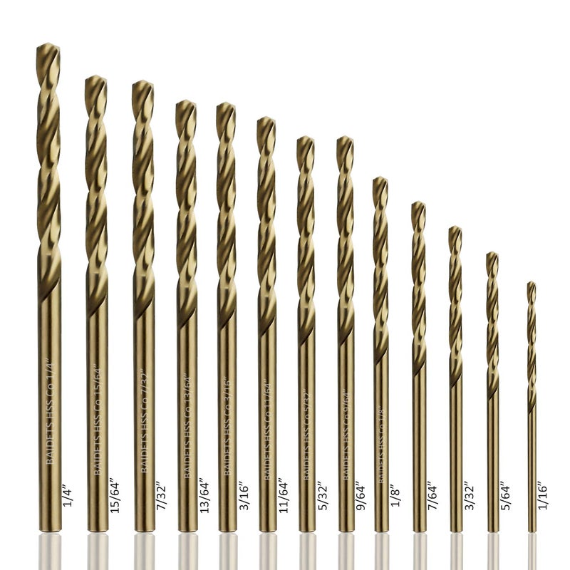 BAIDETS 1/16"-1/4" Cobalt Drill Bits Set 13Pcs - M35 1/16-1/4 Inch HSS Metal Twist Drill Bits Set for Hard Metal, Stainless Steel, Cast Iron, Plastic, Wood, Other Materials - Image 3